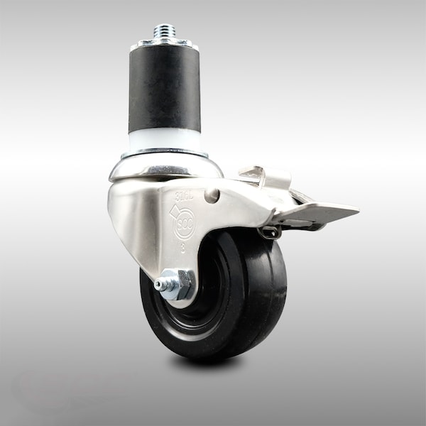 3 Inch 316SS Hard Rubber Swivel 1-3/4 Inch Expanding Stem Caster Lock Brake SCC